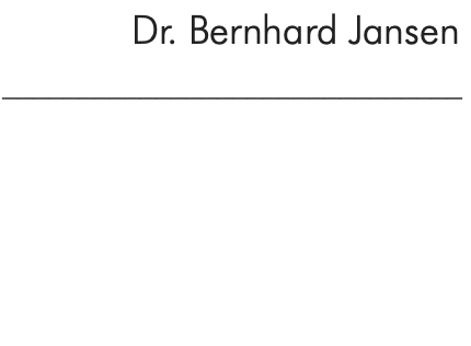 Dr. Bernhard Jansen ______________________________  Publikationen:  'Fotografiearchitektur' - Fiktionalisierung und Neugestaltung von Architektur für die Produktion fotografischer Werke, insbesondere zu Beginn des 21. Jahrhunderts (Dissertation). Düsseldorf 2016  3x3 - Schrift, Weg, Licht. Mönchengladbach 2013  Haltestelle: kunst X. - Advent 2008. Mönchengladbach 2009 ______________________________  Textbeiträge:  c/o-Portraits In: Kulturbüro Mönchengladbach (Hg.): c/o-Magazine Marina Lörwald (3/2021), Ora Avital (1/2021), Christa Hahn (3/2019).______________________________  Obsession / Obsession. In: Flores del Mal - Fotografien von Fabio Borquez. Düsseldorf 2019. S. 22 / 24.  Auf dem Weg / On His Way. In: ebd. Umschlagtext / S. 134-135.  Einblicke. In: Kulturraum Niederrhein e.V. (Hg.): Aufbruch - Kunst ist Leben im Zentrum der Peripherie. Kempen 2019. S. 4-7.  Die Bauten des Universitätsklinikums. In: A. v. Hülsen-Esch, H. Körner und J. Wiener (Hg.): CampusKunst - Heinrich-Heine-Universität Düsseldorf. Düsseldorf 2014, S. 75-117.  Das Unmittelbare, das Atmosphärische und das zutiefst Persönliche - Rüdiger Kramers Duisburger Skizzenbuch. In: Rüdiger Kramer: Duisburger Skizzenbuch - Zeichnungen und einige Photographien. Mönchengladbach 2014, S. 60-65.  Vergessen – Erinnern. In: Rüdiger Kramer: Unvergessen - Bilder von Kleinstadtfriedhöfen. Mönchengladbach 2010, S. 141-143.  Leben und Tod  im Werk von Joseph Beuys. In: H.-J. Schwalm und F. Ullrich (Hg.): Zum Sterben schön? - Der Tod in der Kunst des 20. Jahrhunderts. Kunsthalle Recklinghausen. Recklinghausen 2007, S. 14.  Der Tod hat viele Gesichter - Der Tod hatte immer schon viele Gesichter. In: ebd. S. 59-61.  Lustwandel   (mit A. Assmann, A. Hepp  und S. Larisch). In: A. v. Hülsen-Esch und H. Körner (Hg.): campus:construction. Heinrich-Heine-Universität - Vier Präsentationen des Projekts "Kunstpfad" des Seminars für Kunstgeschichte zur Campus-Neugestaltung. Düsseldorf 2005, S. 59-81.   nach oben  